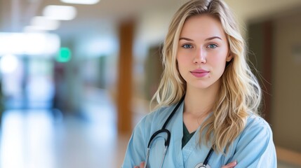Professional Healthcare Worker in Hospital Corridor