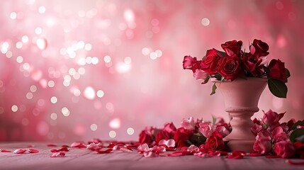 Valentine's Day Themed Background with Beautiful Pedestal and Base Filled With Roses