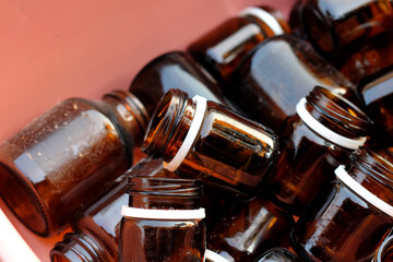 Brown glass bottles for medicin, recycle waste