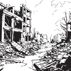 Ruined Buildings War Zone Vector Illustration