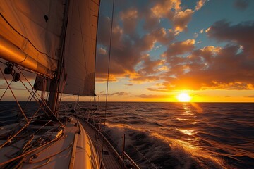 Segelboot auf dem Meer bei Sonnenuntergang 