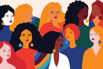 International women's day, different cultural women celebrating women's day vector illustration