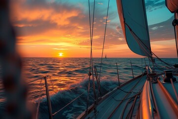 Sailboat on the sea at sunset