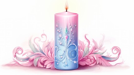 Christmas candle watercolor on white background. Neural network AI generated art