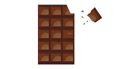 Chocolate Bar Isolated On White Background, Broken Chocolate Vector Illustration.
