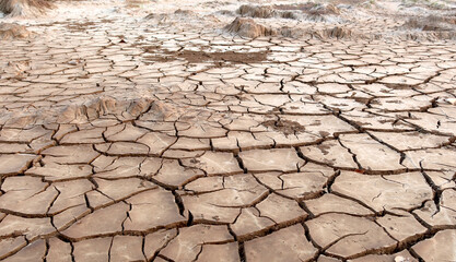 Land with dry and cracked ground. Desert,Global warming background.