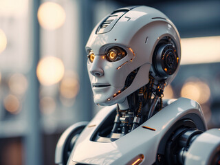 Robot on a office background