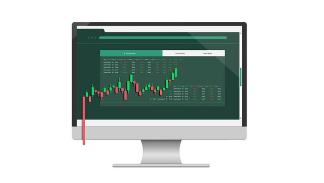 Candlestick chart of Cryptocurrency Chart uptrend from red to green and profitable for trader. all place on web trade on computer screen ,4k video for media about stock trading investment
