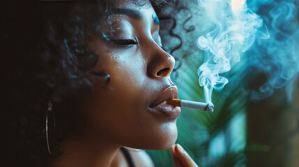 Black woman smoking - obrazy, fototapety, plakaty