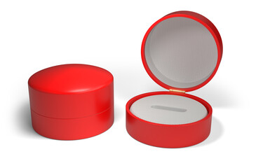 Empty round red gift jewelry box. 3d illustration
