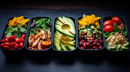 Healthy nutrition lunch boxes  catering service for balanced diet and takeaway food delivery - obrazy, fototapety, plakaty