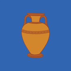 Ancient greek amphora on the blue background