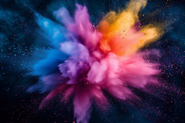 Photo colorful mixed rainbow powder explosion in the air  on black background