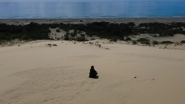 aerial view of girls on patara beach in turkey