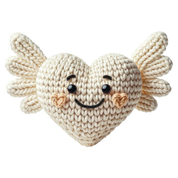 Handmade Knitted Winged Heart with Cute Face