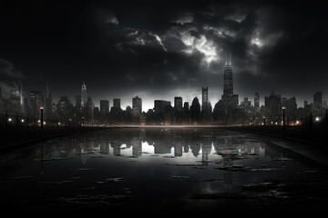 Immerse yourself in the dark and moody atmosphere of a noir-inspired cityscape, where shadows tell tales of mystery and intrigue. Generative Ai.