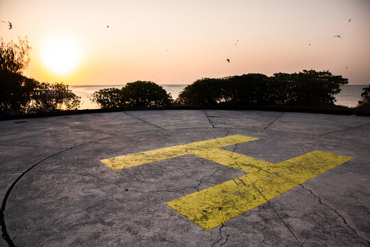 concrete helipad at sunset on Heron Island