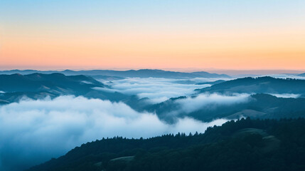 Fototapeta na wymiar Mountainous Landscape at Sunrise with Fog