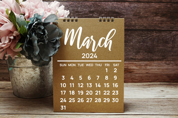 March 2024 annual monthly desk calendar for planning and management
