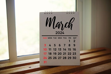March 2024 annual monthly desk calendar for planning and management - obrazy, fototapety, plakaty