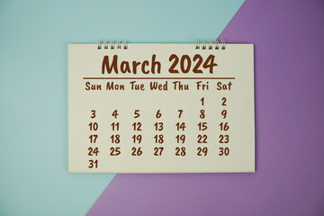 March 2024 annual monthly desk calendar for planning and management
