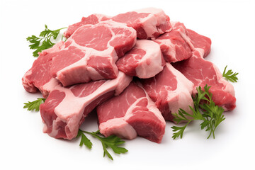 fresh pork meat isolated on white background, close-up