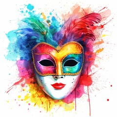 Venetian mask carnival colorful splash art on white