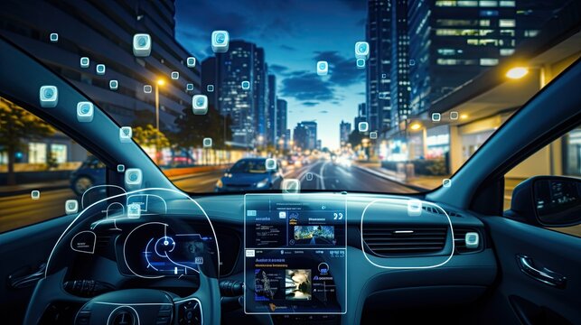 Smart car and internet of things (IOT) concept, IoT based vehicle connectivity in modern car - Powered by Adobe