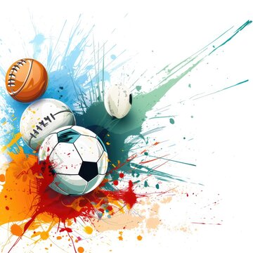 Abstract colourful background with different sports balls