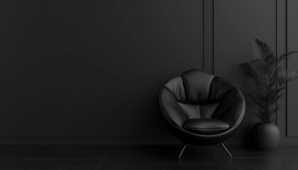 Dark black minimalistic interior of the room with empty space, black room background