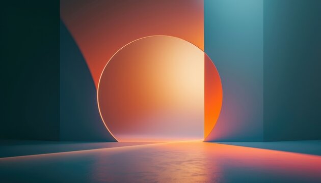 Spotlight on the minimalistic stage with modern orange and blie colours backdrop