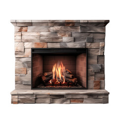 fireplace with burning logs isolated on transparent background - obrazy, fototapety, plakaty