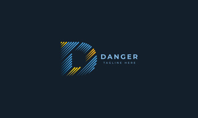 Letter D golden colour Technological electric line art business logo