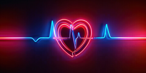 Heart disease, myocardial infarction, cardiology service banner concept. Love beat. Creative Valentine's Day concept. Heart and pulse line on blue background