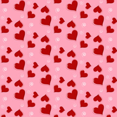 Hand drawn hearts love red valentines day background seamless pattern