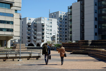 Personnes adultes qui marchent de dos dans la rue, centre des affaires. Business man et women