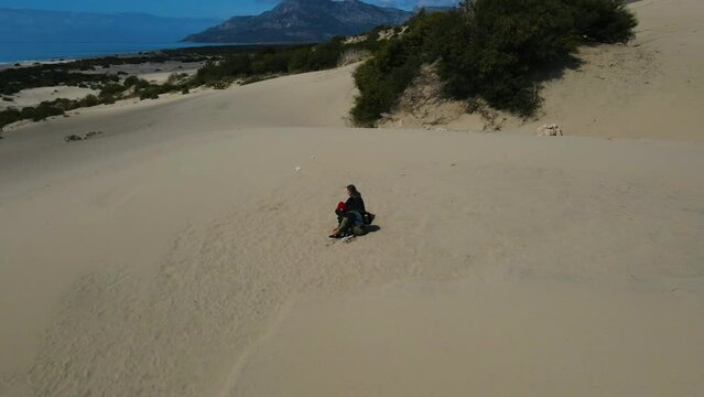 aerial view of girls on patara beach in turkey
