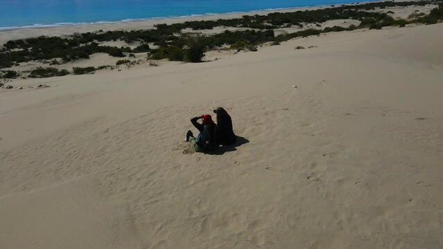 aerial view of girls on patara beach in turkey