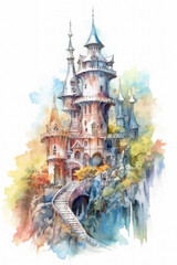 Watercolor sketch of a castle, white background