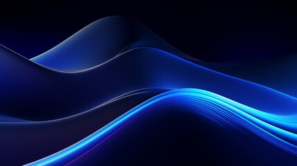 3d render, abstract minimal neon background with glowing wavy line. Dark wall illuminated with led...