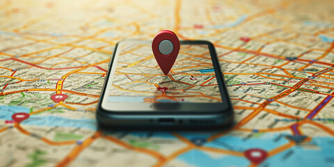 Smartphone with map icon. 3D Map pins, GPS, navigator pin checking points, 3D World Map icon, technology and application mobile smart phone with mobile, delivery tracking, transportation concept - obrazy, fototapety, plakaty