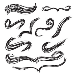 Scribble brush stroke charcoal curly line set illustation for background design