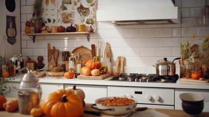 A kitchen filled with a variety of different types of food. Perfect for food-related projects and culinary themes