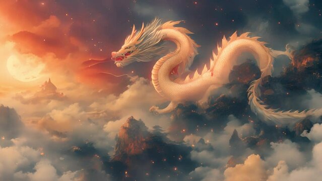 Happy Chinese New Year, year of the Dragon background decoration, wealth and a Happy New Year. Asian and traditional culture concept Golden dragon 4k