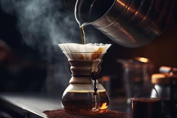 Coffee being poured into a coffee pot. Perfect for coffee-related projects - obrazy, fototapety, plakaty