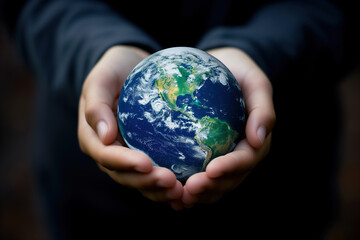 Mains d'enfants qui tiennent un globe qui représente le monde pour la journée de la terre
