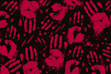 Bloody background with human handprints