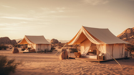 Accommodation in the middle of the desert that is close to the nature of the desert. - obrazy, fototapety, plakaty