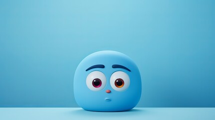 Blue monday concept  sad emoji face on light blue background with free copy space - obrazy, fototapety, plakaty