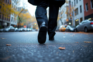 Homme d'affaires qui marche pour aller au travail - marcher en ville 